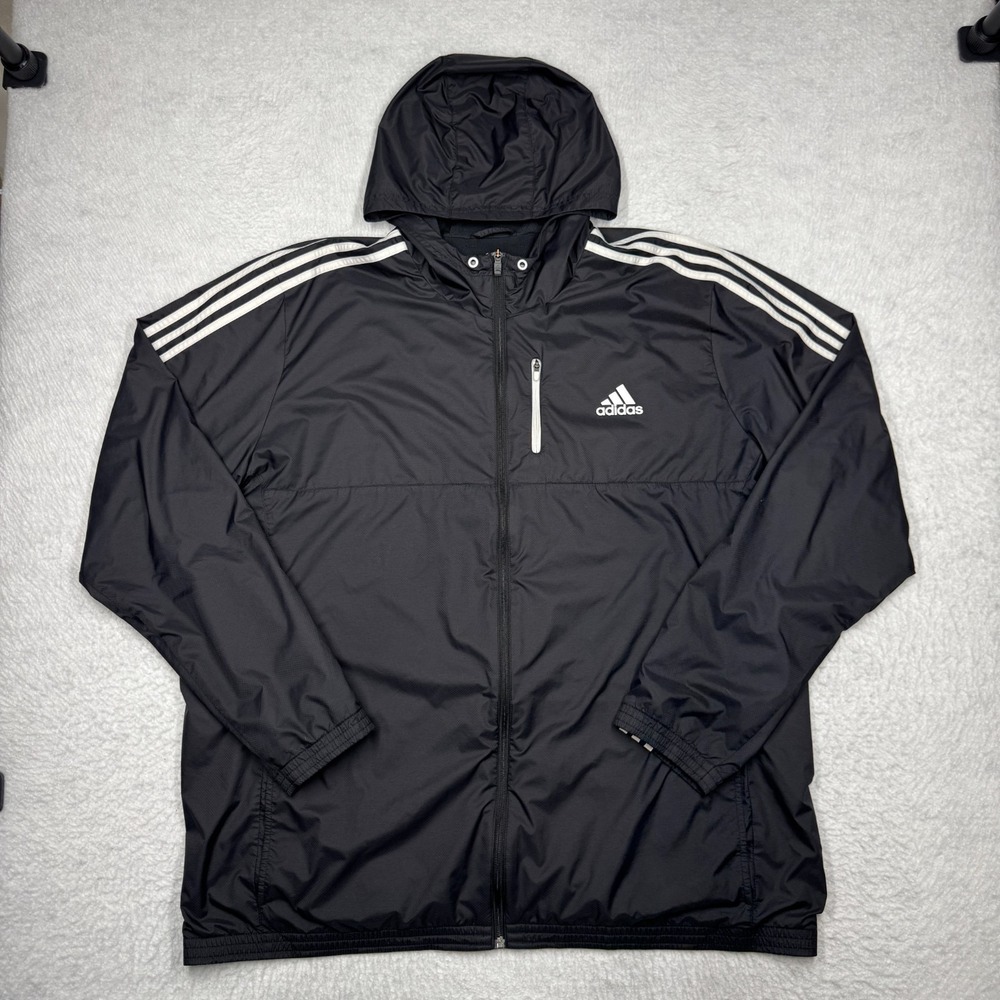 Adidas Windbreaker Track Jacket Full Zip Black with Striped Men's Size 3XLT